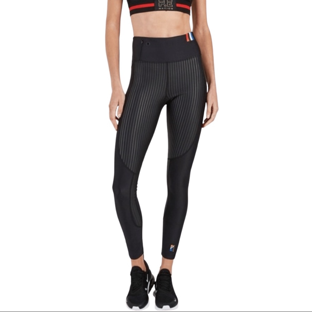 P.E. Nation Black Striped High Rise Victory Leggings Size M